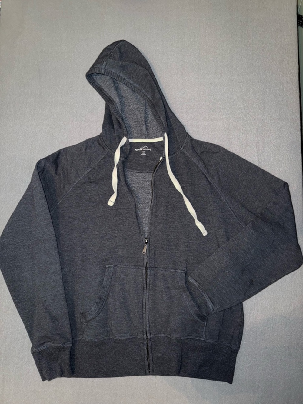 Eddie Bauer Charcoal Gray Full-Zip Hoodie with White Drawstrings